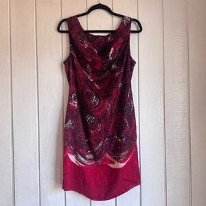 Sisley Red Floral Cowl Neck Mini Dress